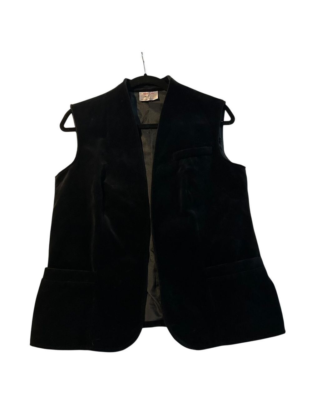 Vintage Tanjay Black Minimalist Academia Velvet Vest